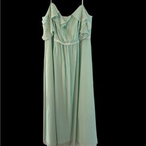 David's Bridal cold shoulder crinkle chiffon mint bridesmaid dress sz 20 F19508